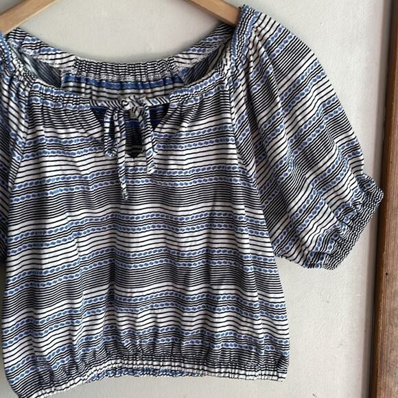 Madewell Jacquard Keyhole Crop Top in Stripe Tranquil Ocean - Picture 3 of 15
